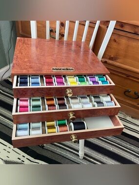 Madeira thread treasure chest  Organizer Box in Burl Wood Finish - Multi-Color
